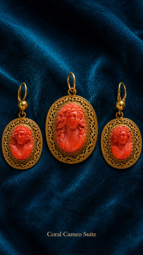 Victorian coral cameo - coral, pendant