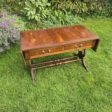 Small Antique Hardwood Drop Leaf Sofa Table With Drawers