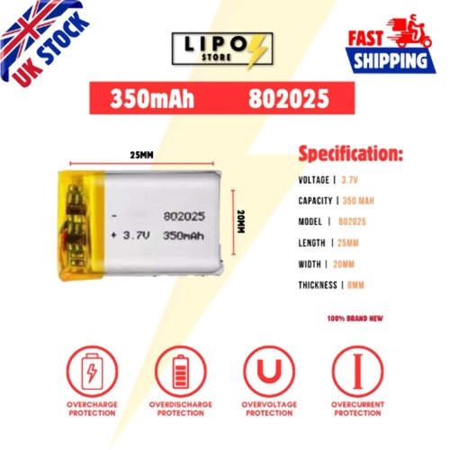 802025 350mah lipo - 3.7v,