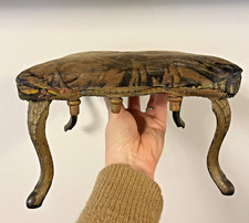 Antique Cast Iron Wood Foot Stool Georgian Upholstered Carriage Step Tapestry