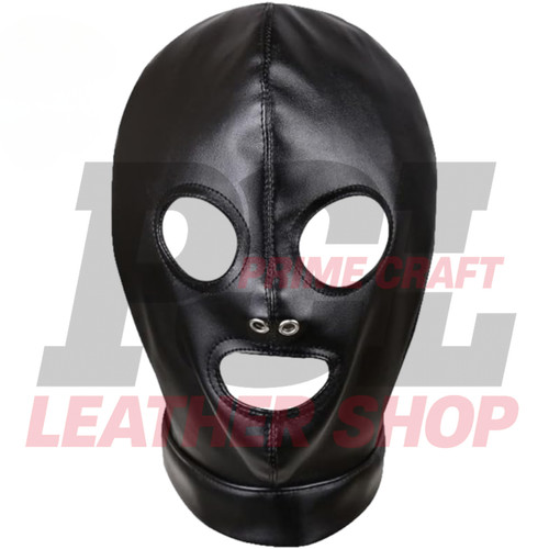 Black leather full hood mask - leather,