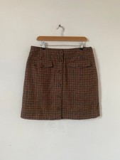 Joules Skirt Size 16 Brown Short Avery Tweed Wool Mix Houndstooth Country Pocket