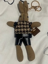 Bunny Rabbit Hare Fabric Bag Charm Keychain Houndstooth Brown/Black Cute