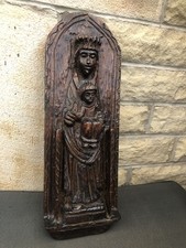 ANTIQUE 18” HAND CARVED WOOD  OUR LADY VIRGIN MARY JESUS STATUE FIGURE SCULPTURE