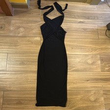 Public Desire Black Halter Neck Crossover Bodycon Evening Cocktail Dress Size 10