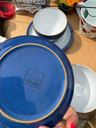Denby blue stoneware cup and - blue,