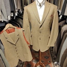 Vintage 46R 42R Tweed Check 3 Piece Suit Jacket Trousers Waistcoat Harris Style