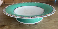 Vintage Ceramic Cake / Fruit Stand Green Floral 1920s Aged Glaze