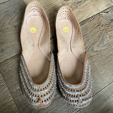 TAN & SILVER INDIAN LADIES LEATHER WEDDING  PARTY BEAUTIFUL    KHUSSA SHOES UK 7