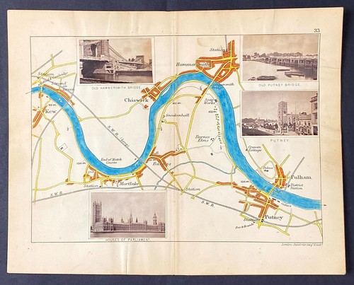 C1885 thames map - map, mortlake