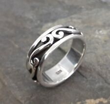 Men Women 925 Silver Wavy Scroll SPINNER Worry Plain Band Ring Sz W-11 R578