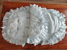 Baby Car Seat Cosy toes Footmuff  Broderie Anglaise Frilly Bows Blue