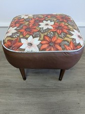 Funky Retro 60's Style Floral Vinyl Covered Footstool With Dansette Style Legs