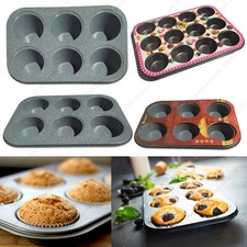 6 or 12 Cup Cake Pan Muffin Tin Deep Tray Steel Bakeware Non-Stick Mould Cookies