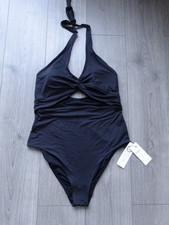 M&S MARKS & SPENCER BLACK NON WIRED SUN SMART SWIMMING COSTUME UK SIZE 18