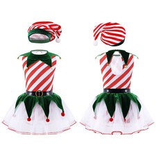 Girls Christmas Dance Costume Xmas Party Tutu Leotard Dress Elf Fancy Dress Up
