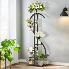5 Tier Plant Stand Flower Shelf Decorative Industrial S-Shape Black Brown Metal 