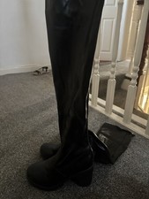 Black Shiny Latex Effect Knee High Boots UK Size 5