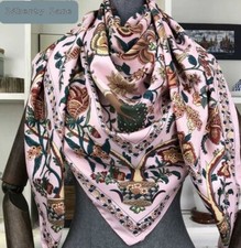 Ladies Pink Arty Flower Peacock  Design Print Long Large Winter Neck Silk Scarf