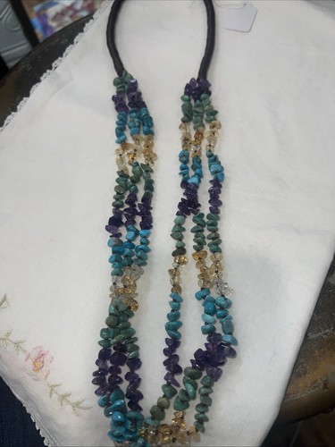 Leather cord stone necklace - cord,