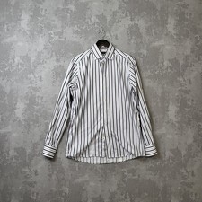 Eton Dress Shirt Men's 16 White Black Cotton Striped Business Formal Button-up