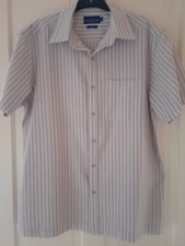 Mens Atlantic Bay 100% Cotton Beige/Red/White Stripe Short Sleeve Shirt Size M
