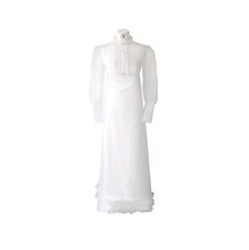 edwardian wedding dress vintage high neck white ruffle trail veil