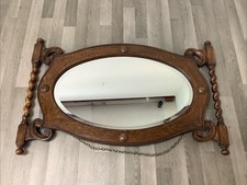 Vintage Solid Wood Bevelled Edge Barley Twist Oval Wall Hanging Mirror