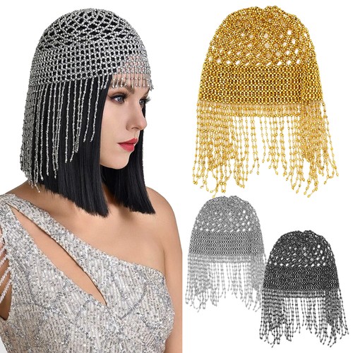 Beaded flapper caps headpiece - caps,