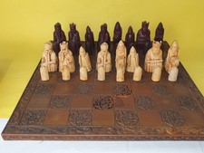 Isle of Lewis Chess Set With 18" Chess Board , Damage to Crowns on Ivory Pieces