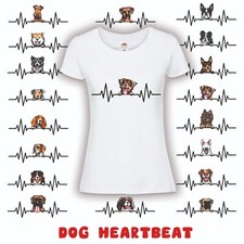 HEARTBEAT DOG, PUPPY LADIES WHITE T-SHIRT, Dog Lovers, Choose your own breed A-B