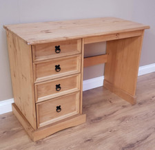 Solid Wood Computer Desk 4 Drawers Pine Student Writing Table Rustic Workstation