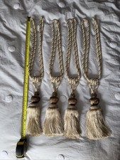 4x/2pairs Cream Rope Curtain Tassel Tie Back.  Gold/subtle Dark Purple Baubles.