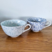 Cappuccino Mugs Coffee Cups Set of 2 Large Blue Green White Leaf Pattern M&S