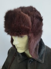 Vintage real Muskrat / Bisam  trapper ushanka fudd peak FULL FUR hat size M 56cm