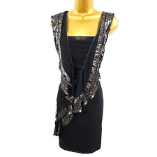 12 UK KAREN MILLEN Black Silk Beaded Art Deco Downton Gladiator Flapper Dress