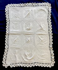 Vintage Antique Hand Crochet Cotton Coverlet Baby Cot Pram Quilt? 40” X 30” #VI