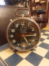 Vintage Wehrle Three In One Jewelled Mechanical Metal Alarm Clock WORKING *