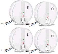 Wired Smoke Alarm,Interlinked Fire Alarm with LED Indicator & Silence Button X4