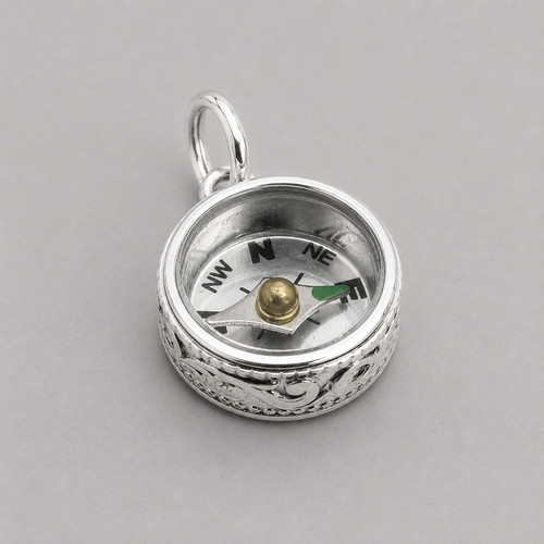 Sterling silver scroll compass - silver,