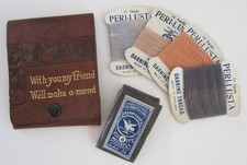 Vintage Sewing Mending Motif Leather Case with Peri-Lusta Threads Sharps Needles