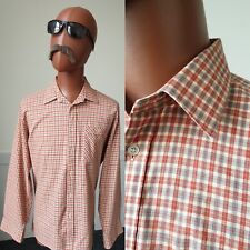 Melka Shirt Brown Check PolyCotton -Large-  Mod Geek  Vintage 1980s DE01L
