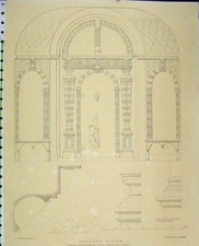 Original Old Antique Print Architecture C1850 Holland House Porch Longitudinal