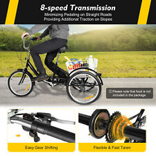 20 Inch Adult Trike Tricycle 8-Speed 3-Wheel Bicycle Bike with Shopping Basket