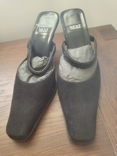 Ladies black suede backless court shoe with embellished strap - Next size 7