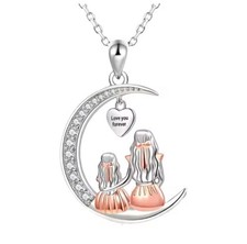 Mum Daughter Moon Pendant Necklace Love You Forever  Mothers Jewellery Gift