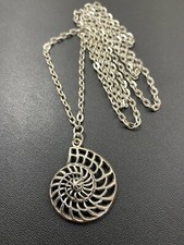 A Large Ammonite Sea Shell Fossil (28*35mm)  Charm Pendent, 30" Long Necklace