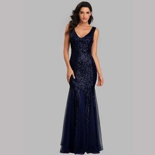 NEW Evening Formal Party Ball Gown Prom Bridesmaid Fishtail Sequins Dress