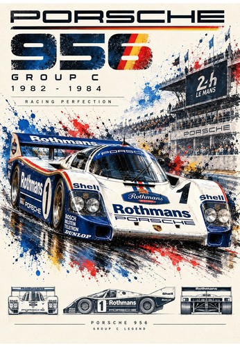 Porsche 956 group poster - porsche, le