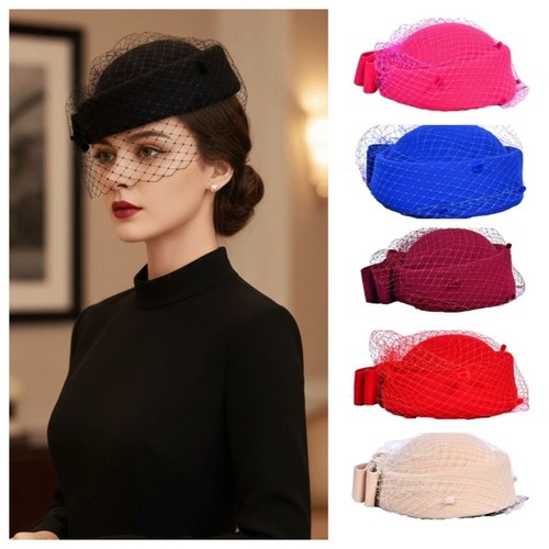 Mesh pillbox hat solid - hat, color